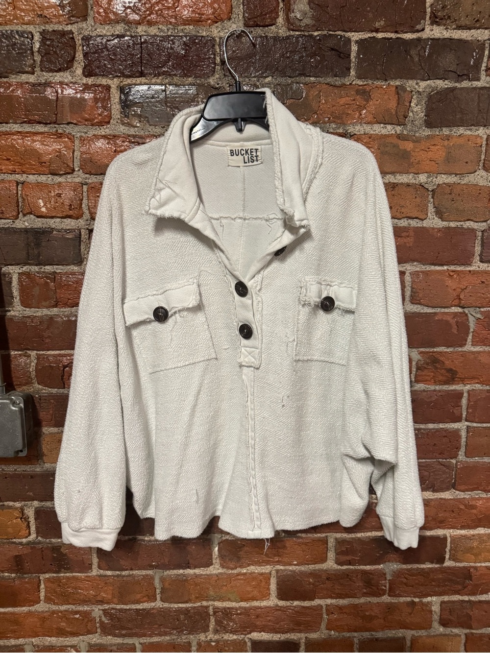 Bucket List White Button-Front Pullover OS